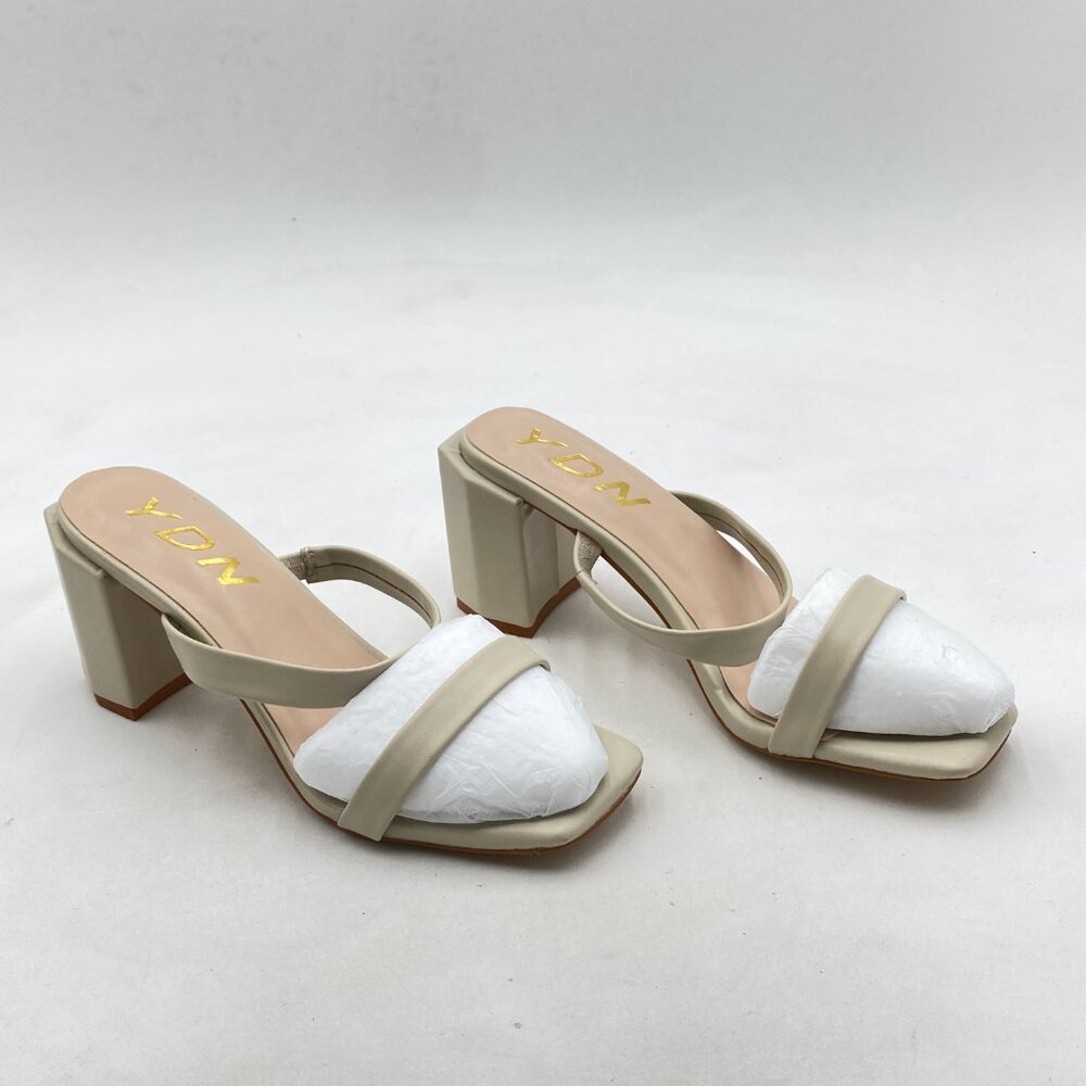 YDN Beige Strappy Sandals Open toe Mules Slip On Chunky Heel Comfortable Shoes